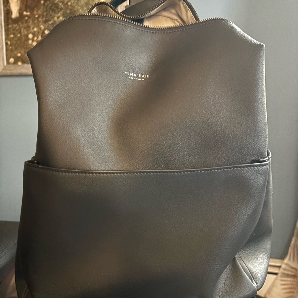 Mina Baie Black Leather Baby Bag
